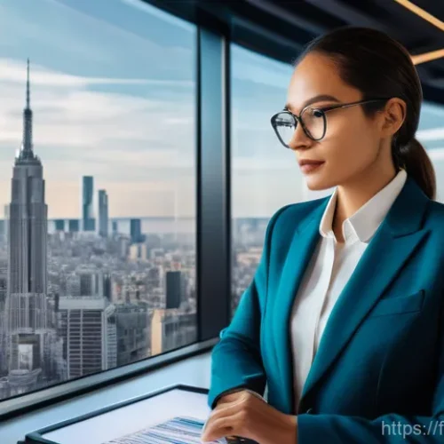 법률 분야에서의 변호사 전문성 개발 - **Prompt:** A stylish and confident female lawyer, dressed in a sharp business suit, stands in a sop...